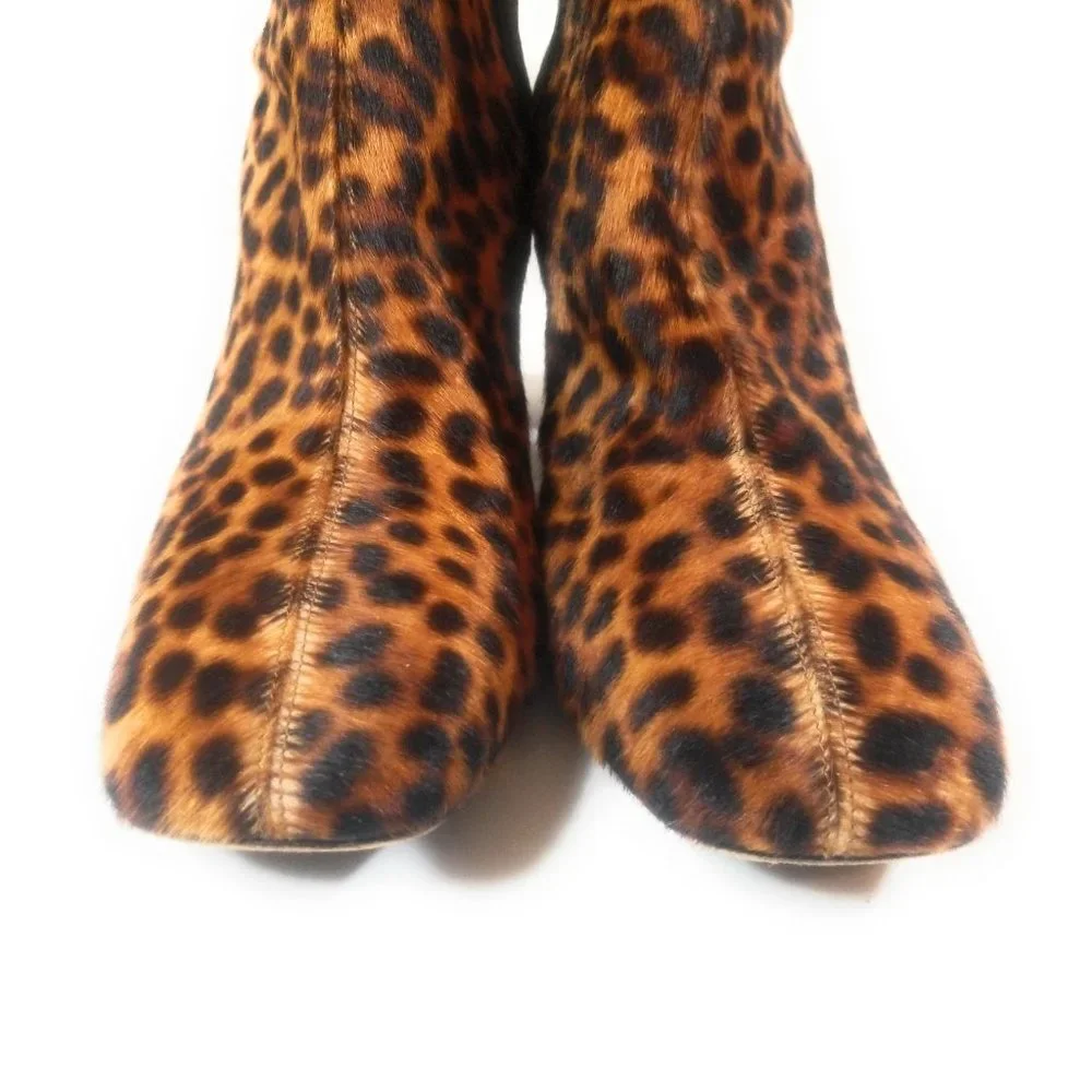 Eugenia Kim Women Booties Calf Hair Leopard Brown Zip Up Ankle Heel Boots Sz 41